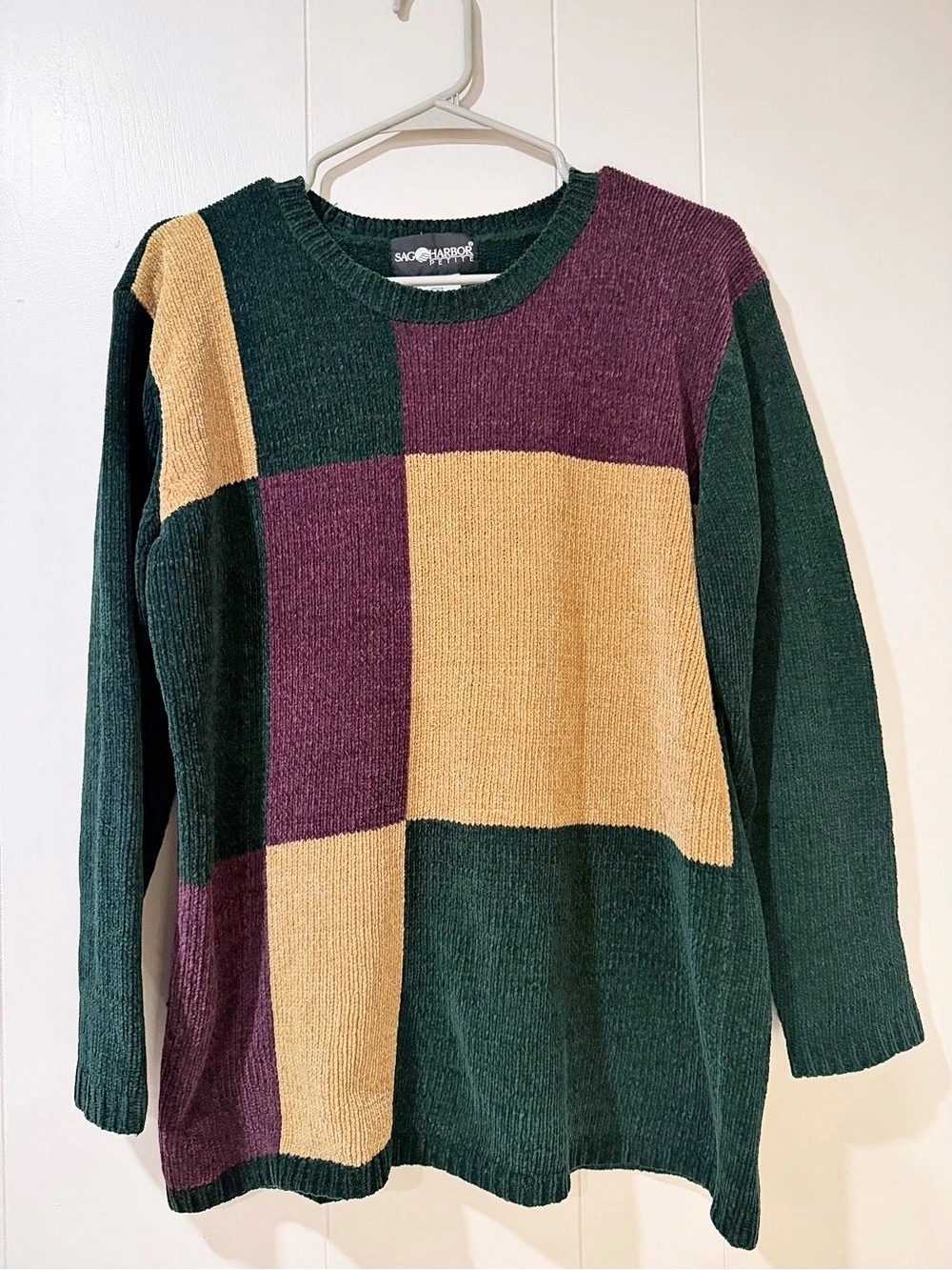 SAG HARBOR PETITE Color Block Acrylic Sweater Size Small